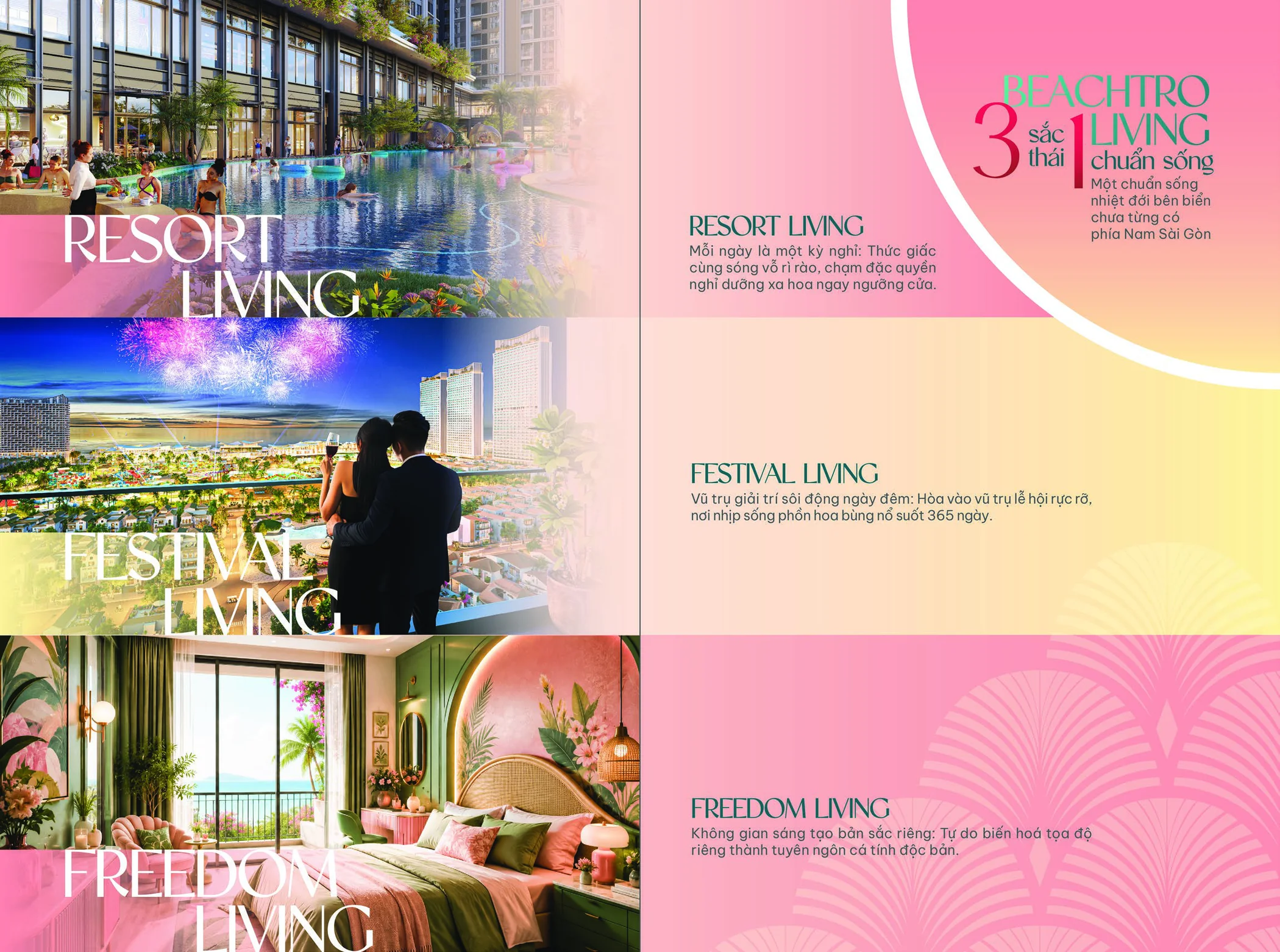Ba phong cách Resort Living, Festival Living, Freedom Living · Brochure trang 5