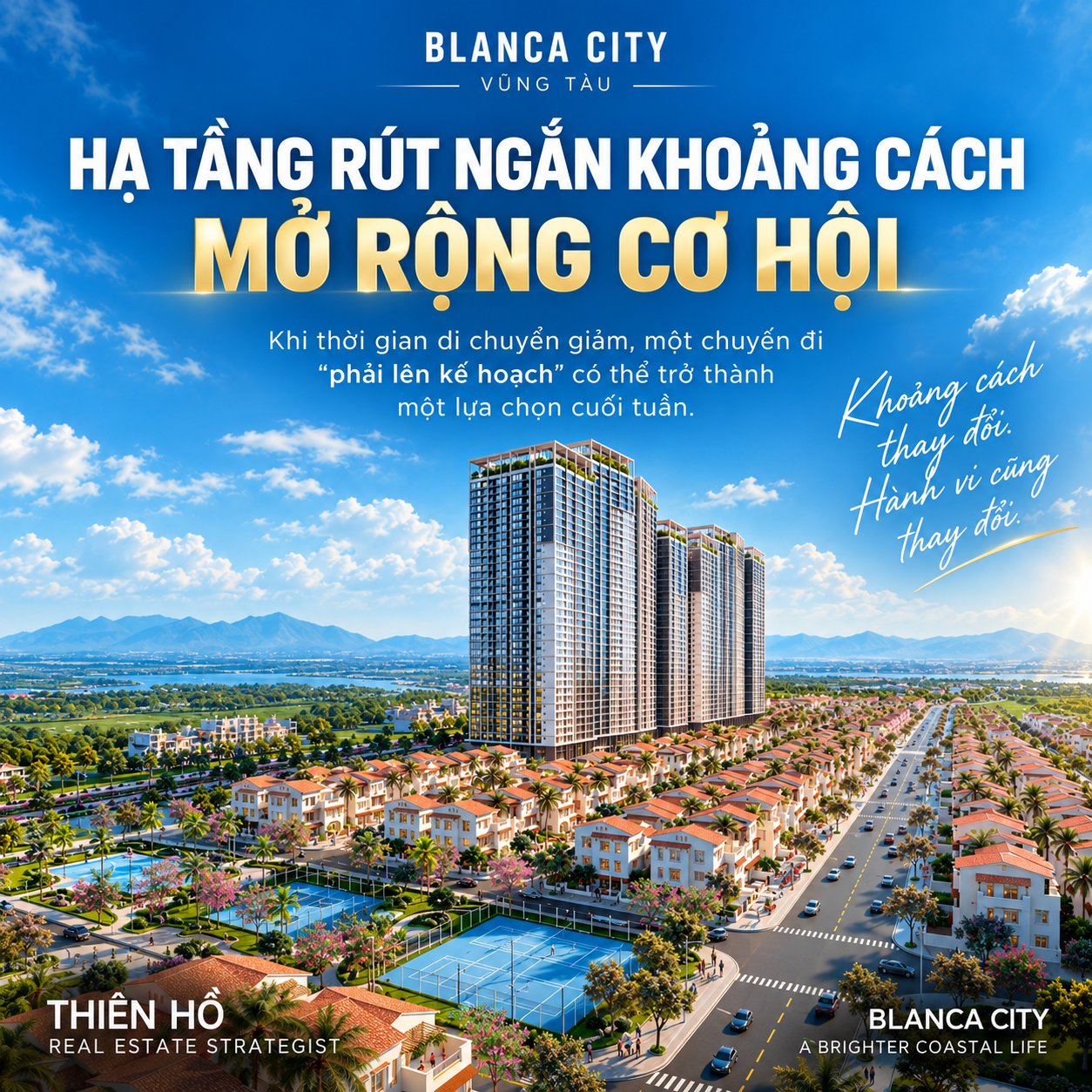 Phối cảnh Blanca City nhìn từ trên cao — hạ tầng rút ngắn khoảng cách, mở rộng cơ hội