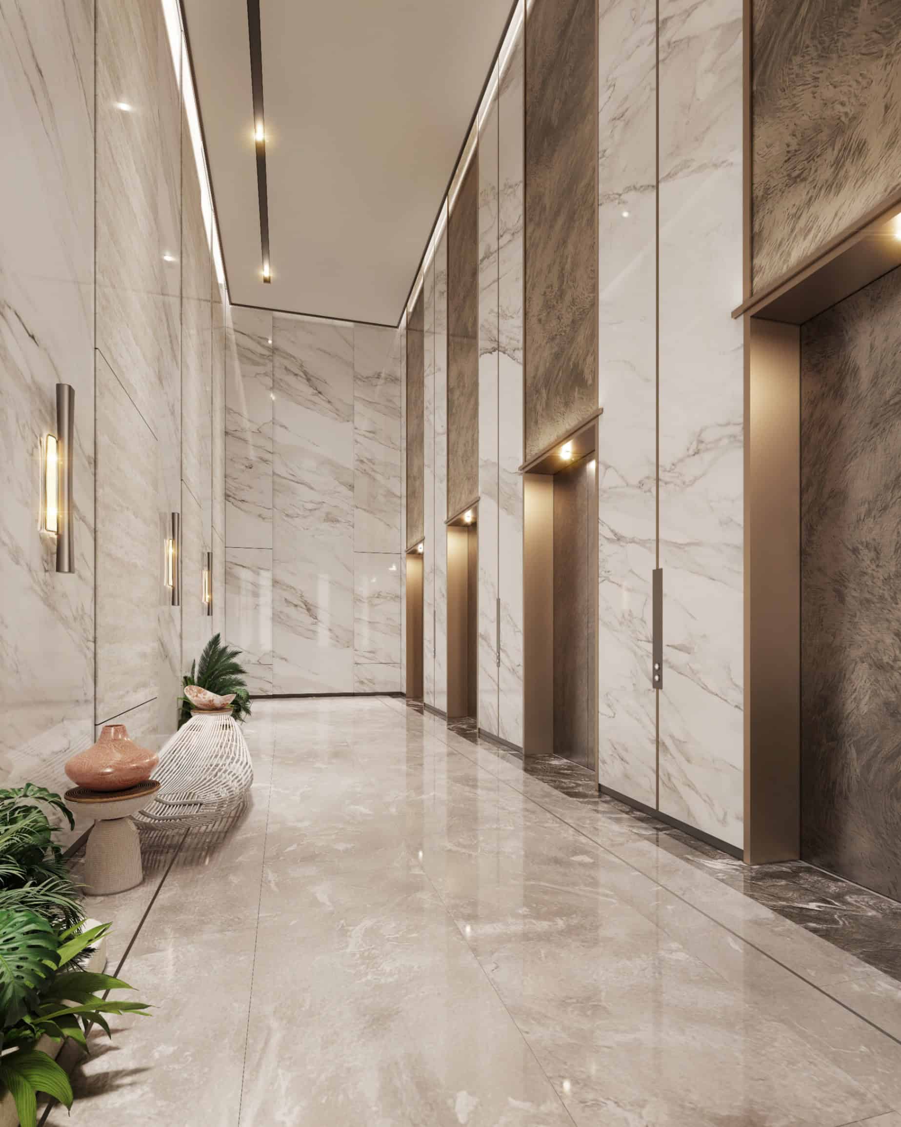 Phối cảnh sảnh thang máy tòa tháp Blanca City