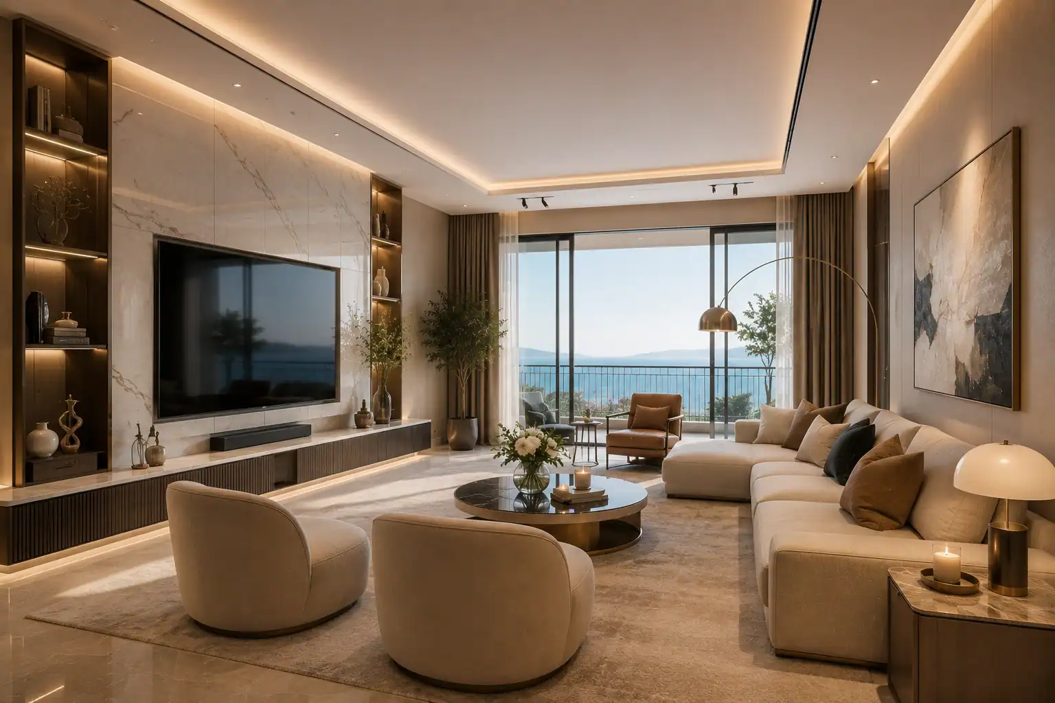 Phối cảnh nội thất phòng khách Modern Luxury