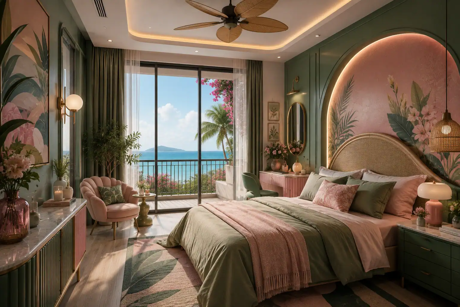 Phối cảnh phòng ngủ phong cách Tropical