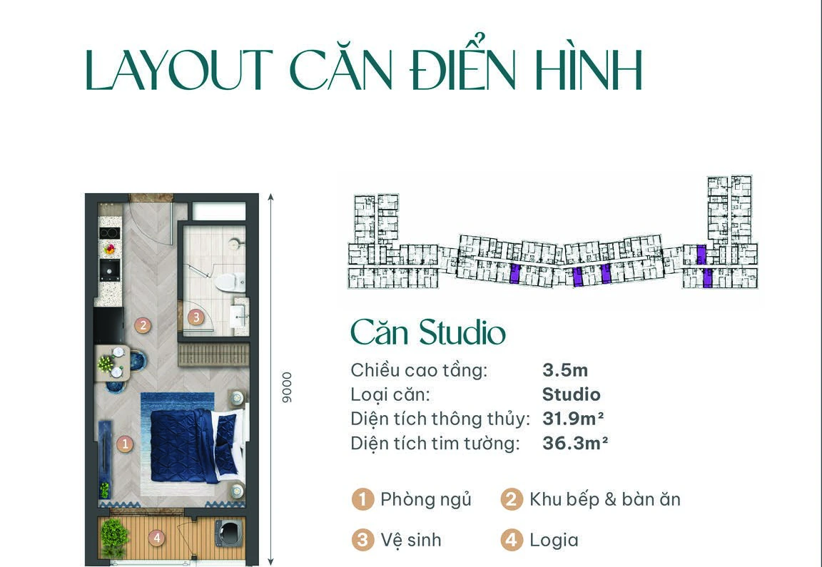 Mặt bằng điển hình Căn Studio