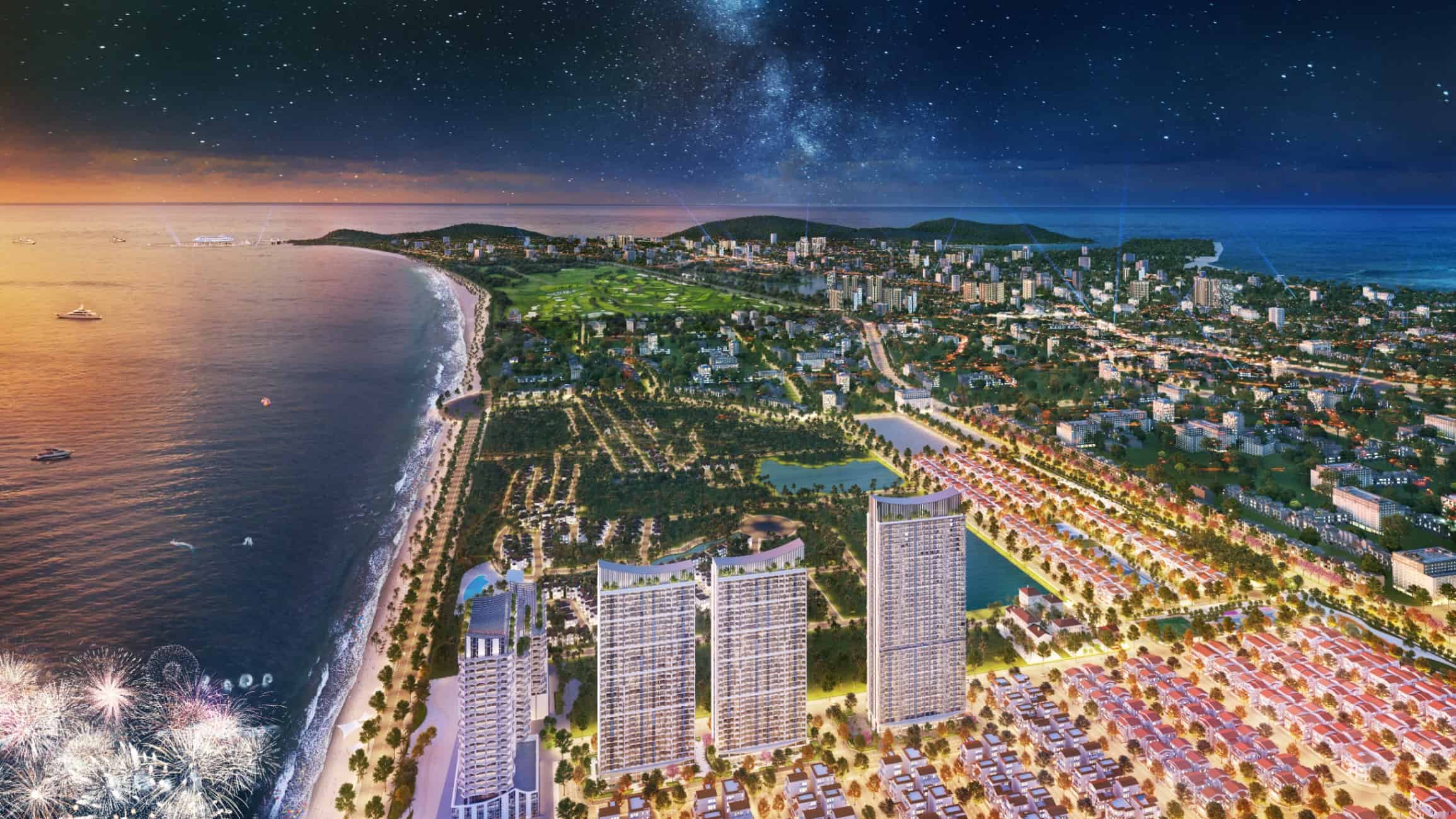 Phối cảnh Blanca City về đêm nhìn từ phía biển